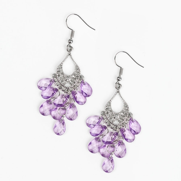Clear lavender teardrop tassel stone earrings - Picture 1 of 1